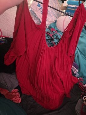 torrid Red Cold Shoulder Top, 3/4 Sleeves